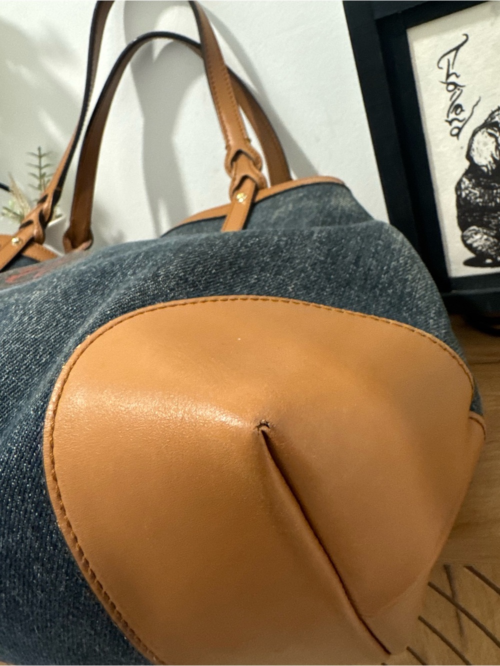 Authentic Gucci Craft Denim Tote Bag - Tan Leather Trim - EUC With Tags - Picture 9 of 16